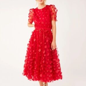 Chic Red Floral A-Line Skirt